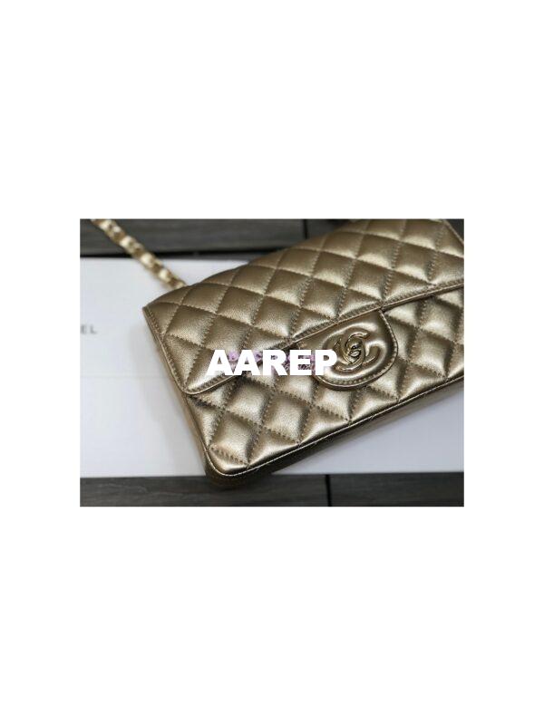 Replica Chanel Quilted Small Classic Flap CF Bag Metallic Lambskin Gold 20cm 4