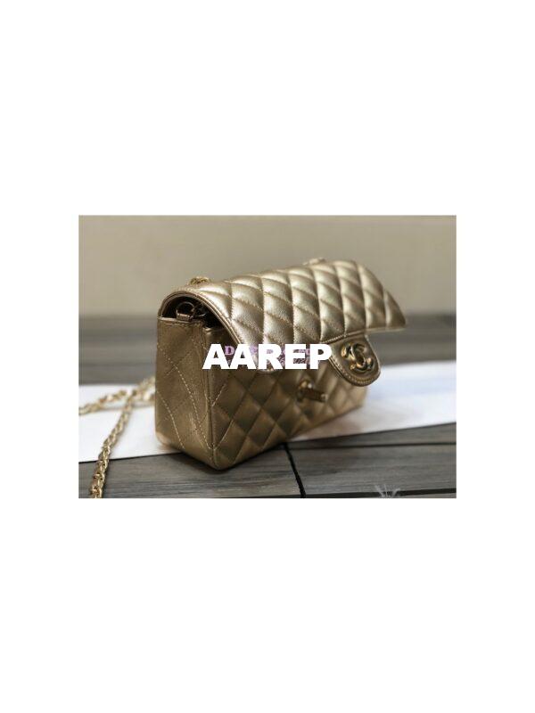 Replica Chanel Quilted Small Classic Flap CF Bag Metallic Lambskin Gold 20cm 6
