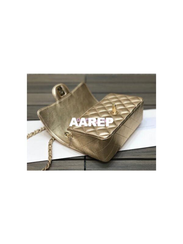 Replica Chanel Quilted Small Classic Flap CF Bag Metallic Lambskin Gold 20cm 12