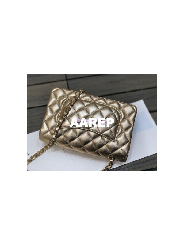Replica Chanel Quilted Small Classic Flap CF Bag Metallic Lambskin Gold 20cm 13