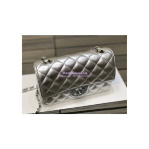 Replica Chanel Quilted Small Classic Flap CF Bag Metallic Lambskin Silver 20cm 2