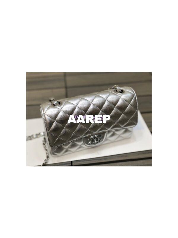 Replica Chanel Quilted Small Classic Flap CF Bag Metallic Lambskin Silver 20cm 4