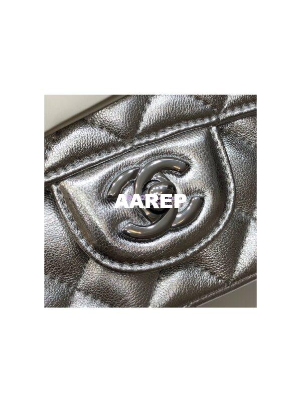 Replica Chanel Quilted Small Classic Flap CF Bag Metallic Lambskin Silver 20cm 6
