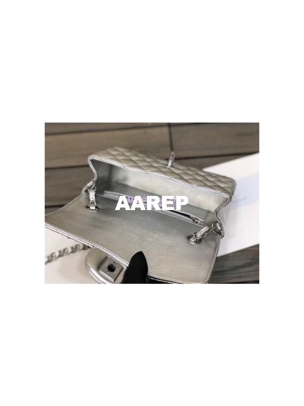 Replica Chanel Quilted Small Classic Flap CF Bag Metallic Lambskin Silver 20cm 9