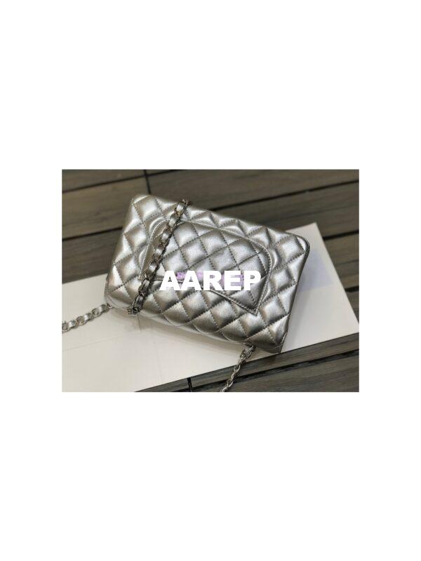 Replica Chanel Quilted Small Classic Flap CF Bag Metallic Lambskin Silver 20cm 10
