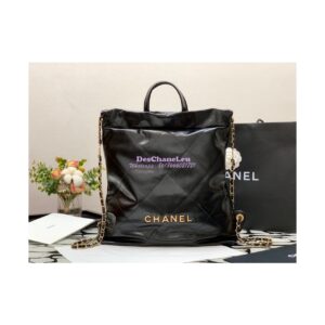 Replica Chanel 22 Backpack in Shiny Calfskin AS3313 Black