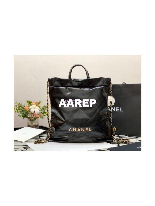 Replica Chanel 22 Backpack in Shiny Calfskin AS3313 Black 3