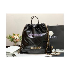 Replica Chanel 22 Backpack in Shiny Calfskin AS3313 Black 2
