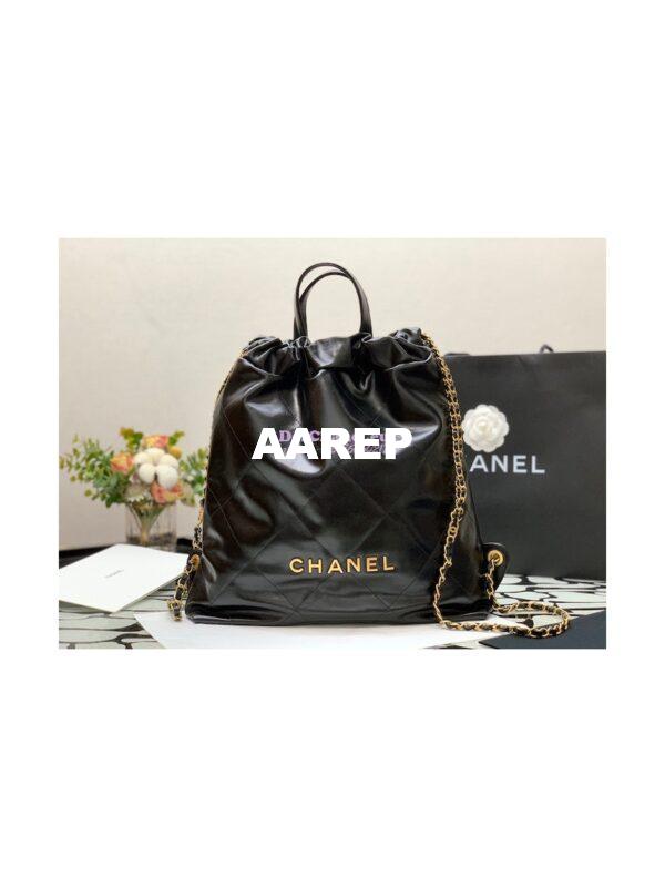 Replica Chanel 22 Backpack in Shiny Calfskin AS3313 Black 4