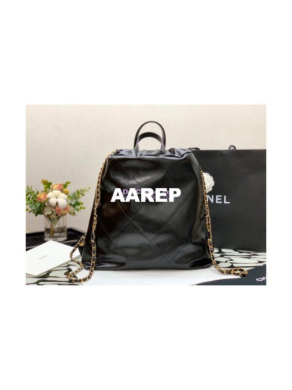 Replica Chanel 22 Backpack in Shiny Calfskin AS3313 Black 10