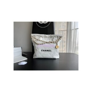Replica Chanel 22 Handbag Shiny Calfskin AS3260 AS3261 White with Lacquered Metal 2