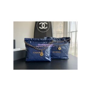 Replica Chanel 22 Handbag Shiny Calfskin AS3260 AS3261 Navy Blue