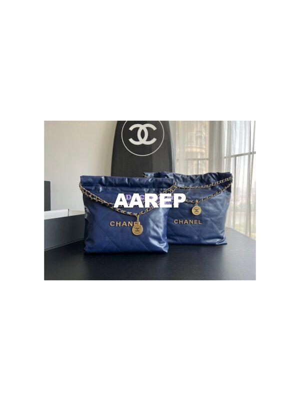 Replica Chanel 22 Handbag Shiny Calfskin AS3260 AS3261 Navy Blue 3