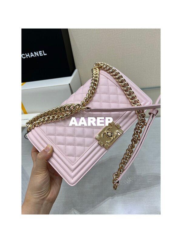 Replica Chanel Boy Handbag in Grained Calfskin with Shining Gold Hardware 67086 Sakura Pink 5