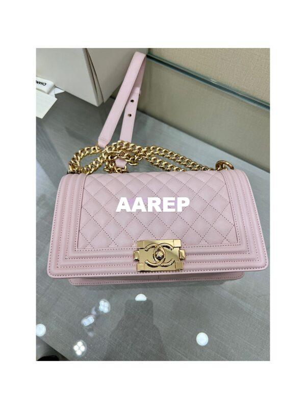 Replica Chanel Boy Handbag in Grained Calfskin with Shining Gold Hardware 67086 Sakura Pink 6
