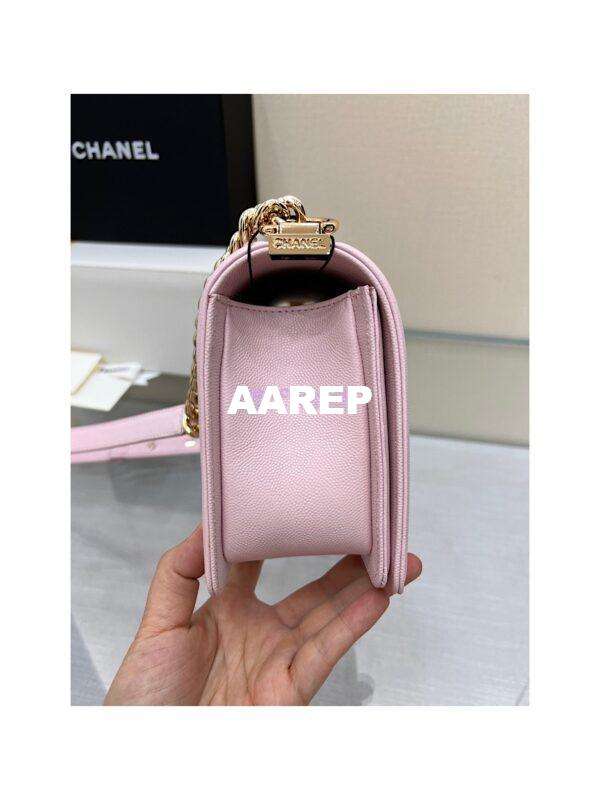 Replica Chanel Boy Handbag in Grained Calfskin with Shining Gold Hardware 67086 Sakura Pink 7