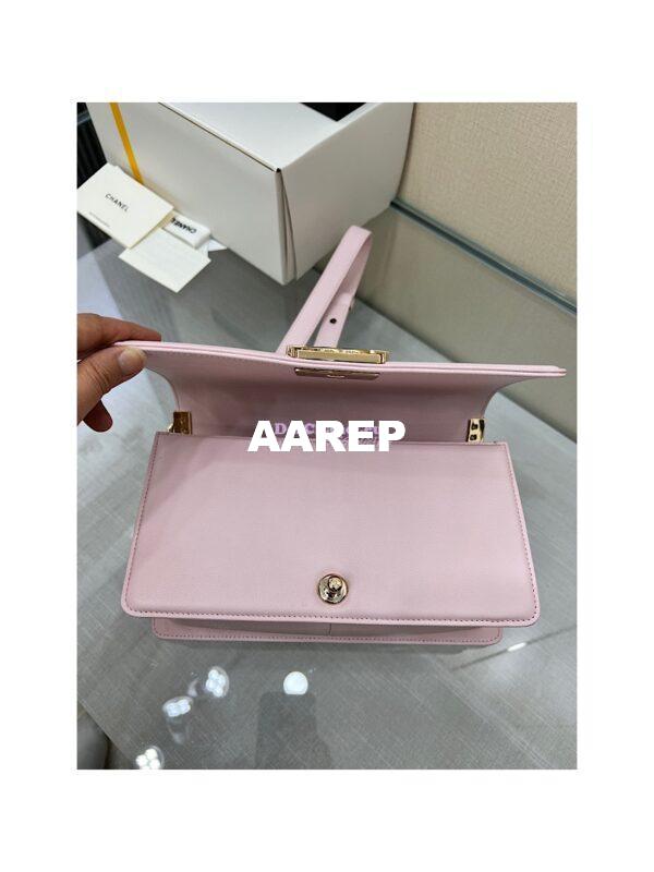 Replica Chanel Boy Handbag in Grained Calfskin with Shining Gold Hardware 67086 Sakura Pink 8