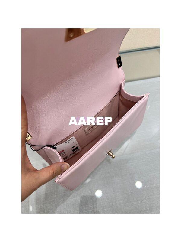 Replica Chanel Boy Handbag in Grained Calfskin with Shining Gold Hardware 67086 Sakura Pink 10