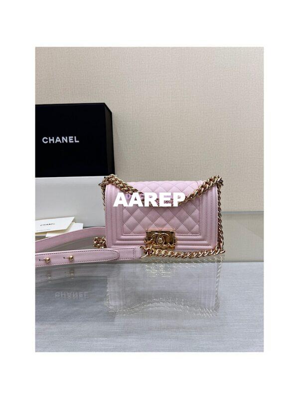 Replica Chanel Boy Handbag in Grained Calfskin with Shining Gold Hardware 67086 Sakura Pink 13