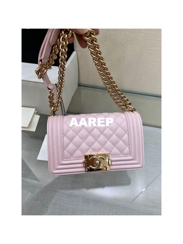 Replica Chanel Boy Handbag in Grained Calfskin with Shining Gold Hardware 67086 Sakura Pink 14