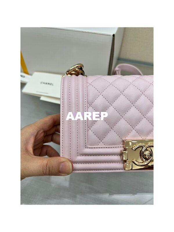 Replica Chanel Boy Handbag in Grained Calfskin with Shining Gold Hardware 67086 Sakura Pink 15