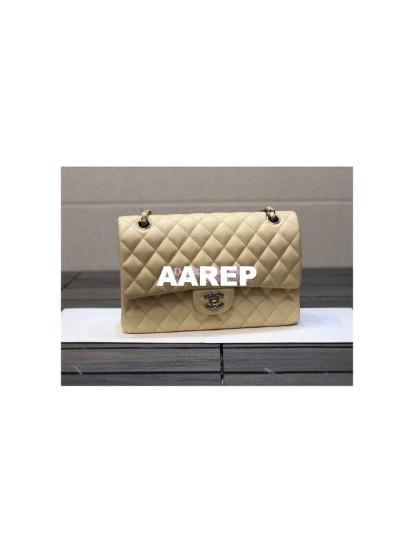 Replica Chanel Medium Classic Double Flap Bag Quilted Lambskin Light Gold Hardware Yellow 3