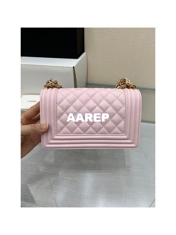 Replica Chanel Boy Handbag in Grained Calfskin with Shining Gold Hardware 67086 Sakura Pink 20