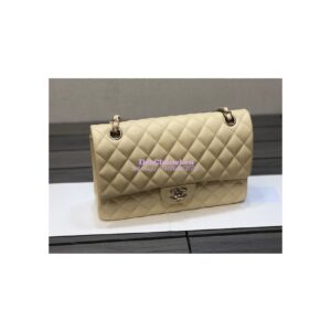 Replica Chanel Medium Classic Double Flap Bag Quilted Lambskin Light Gold Hardware Yellow 2