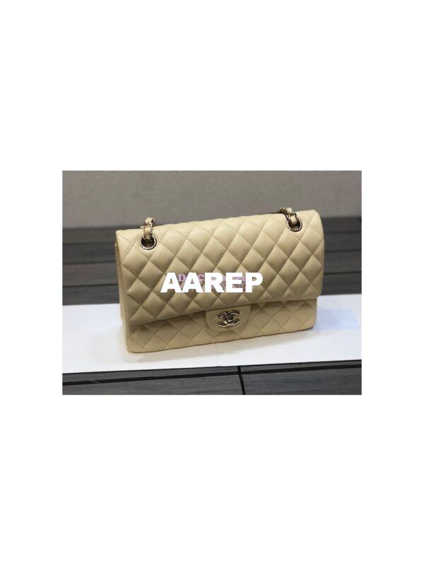 Replica Chanel Medium Classic Double Flap Bag Quilted Lambskin Light Gold Hardware Yellow 4