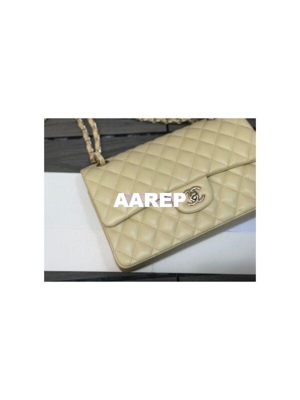 Replica Chanel Medium Classic Double Flap Bag Quilted Lambskin Light Gold Hardware Yellow 6