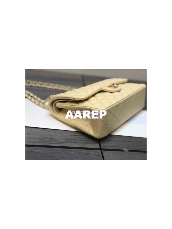 Replica Chanel Medium Classic Double Flap Bag Quilted Lambskin Light Gold Hardware Yellow 7