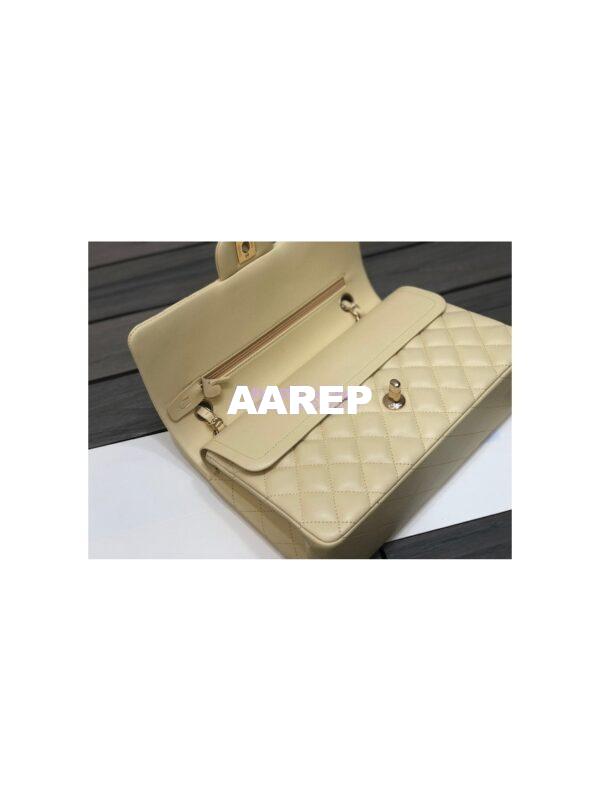 Replica Chanel Medium Classic Double Flap Bag Quilted Lambskin Light Gold Hardware Yellow 10