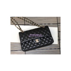 Replica Chanel Medium Classic Double Flap Bag Quilted Lambskin Light Gold Hardware Black 2