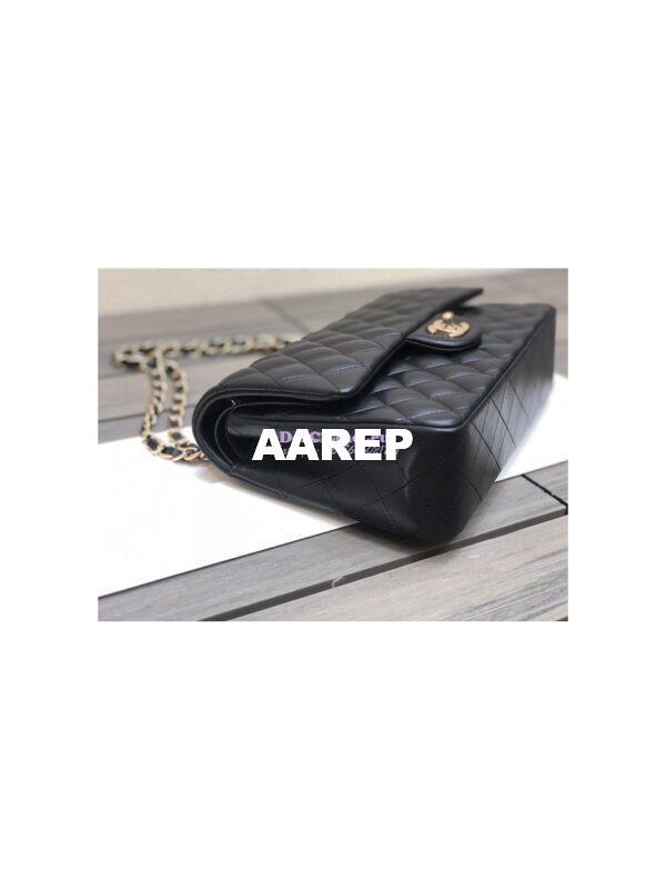 Replica Chanel Medium Classic Double Flap Bag Quilted Lambskin Light Gold Hardware Black 7
