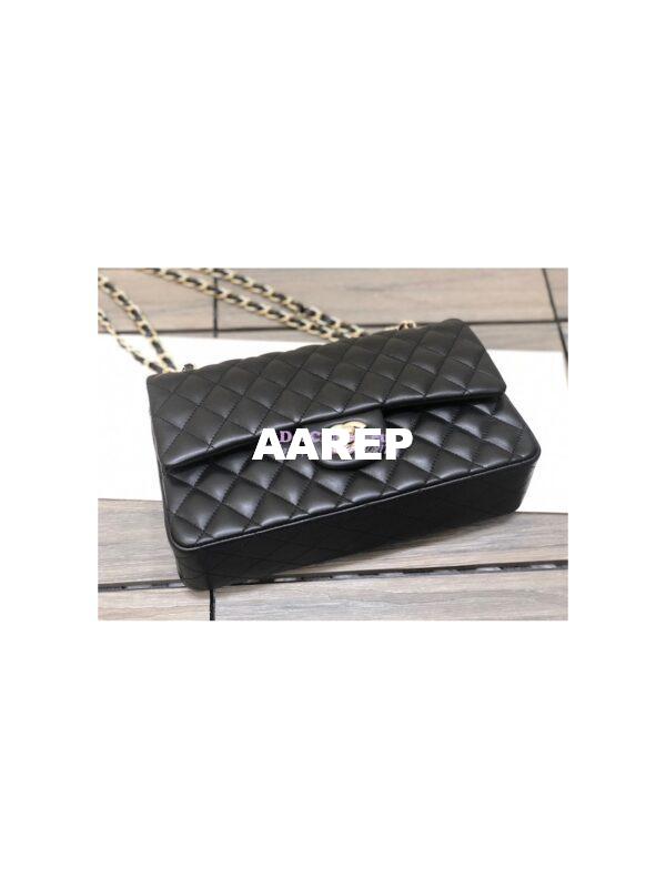 Replica Chanel Medium Classic Double Flap Bag Quilted Lambskin Light Gold Hardware Black 8