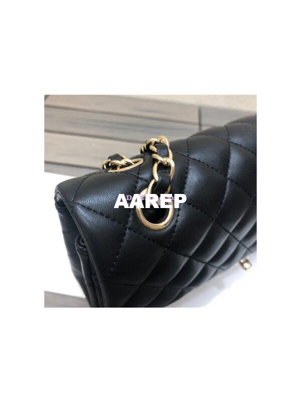 Replica Chanel Medium Classic Double Flap Bag Quilted Lambskin Light Gold Hardware Black 9
