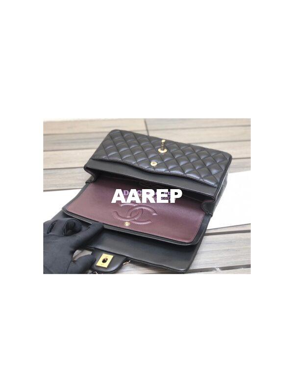 Replica Chanel Medium Classic Double Flap Bag Quilted Lambskin Light Gold Hardware Black 13
