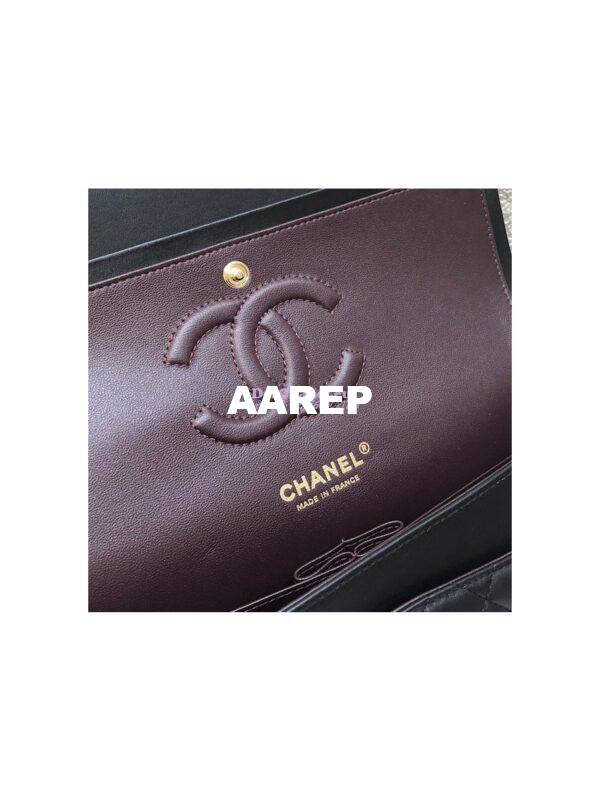 Replica Chanel Medium Classic Double Flap Bag Quilted Lambskin Light Gold Hardware Black 14
