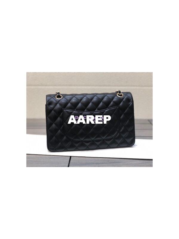 Replica Chanel Medium Classic Double Flap Bag Quilted Lambskin Light Gold Hardware Black 15