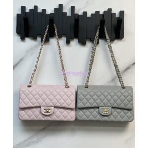 Replica Chanel Medium CF Classic Double Flap Bag Quilted Grainy Calfskin Light Gold Hardware Light Pink