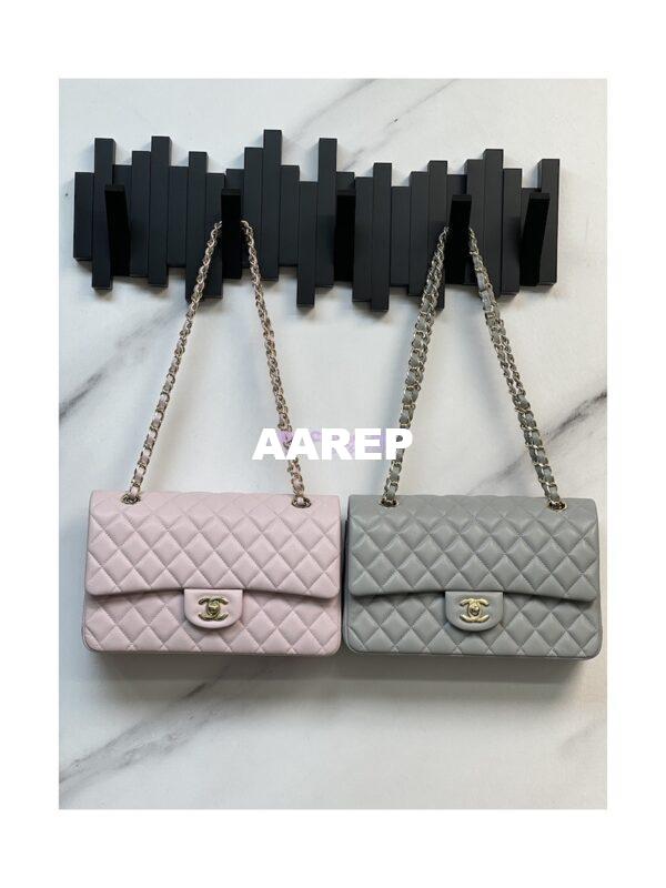 Replica Chanel Medium CF Classic Double Flap Bag Quilted Grainy Calfskin Light Gold Hardware Light Pink 3