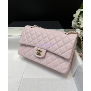 Replica Chanel Medium CF Classic Double Flap Bag Quilted Grainy Calfskin Light Gold Hardware Light Pink 2