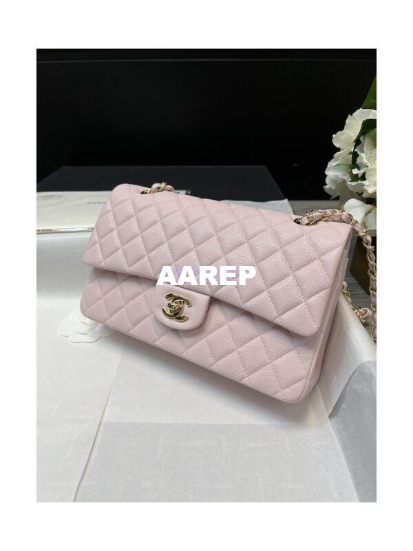 Replica Chanel Medium CF Classic Double Flap Bag Quilted Grainy Calfskin Light Gold Hardware Light Pink 4