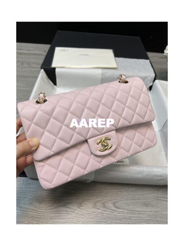 Replica Chanel Medium CF Classic Double Flap Bag Quilted Grainy Calfskin Light Gold Hardware Light Pink 5