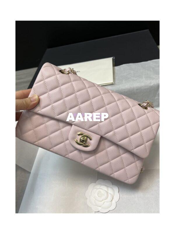 Replica Chanel Medium CF Classic Double Flap Bag Quilted Grainy Calfskin Light Gold Hardware Light Pink 6