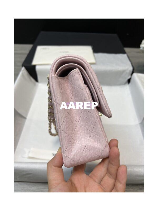 Replica Chanel Medium CF Classic Double Flap Bag Quilted Grainy Calfskin Light Gold Hardware Light Pink 7