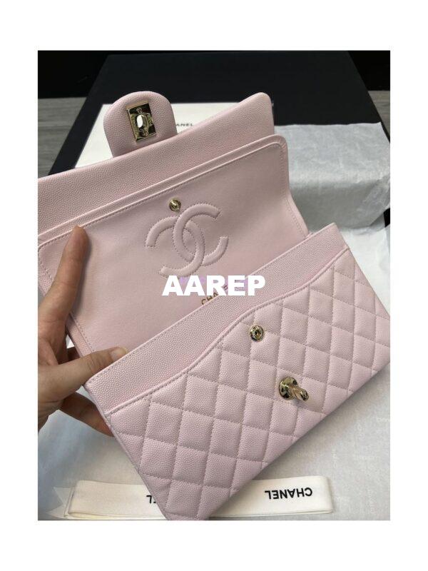 Replica Chanel Medium CF Classic Double Flap Bag Quilted Grainy Calfskin Light Gold Hardware Light Pink 8