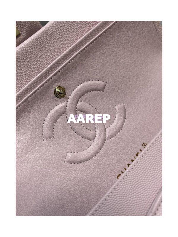 Replica Chanel Medium CF Classic Double Flap Bag Quilted Grainy Calfskin Light Gold Hardware Light Pink 9
