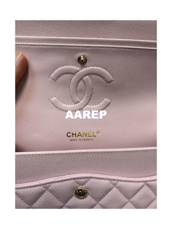 Replica Chanel Medium CF Classic Double Flap Bag Quilted Grainy Calfskin Light Gold Hardware Light Pink 10