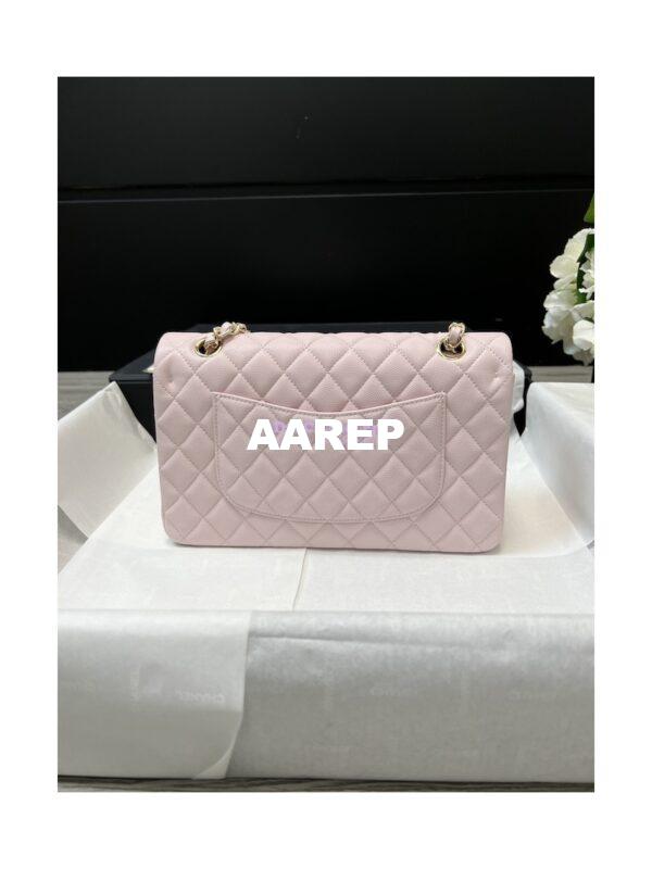 Replica Chanel Medium CF Classic Double Flap Bag Quilted Grainy Calfskin Light Gold Hardware Light Pink 13